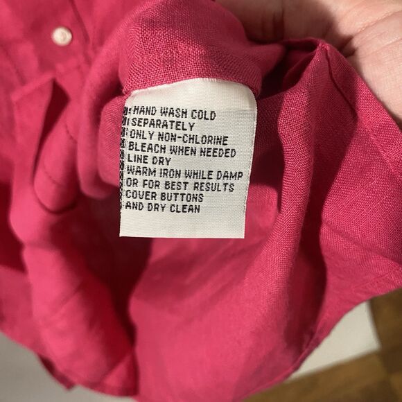 Talbots 100% Irish Linen Womens Sz 10 Button Up Shirt Pink Vacation Beach Resort - Picture 5 of 7